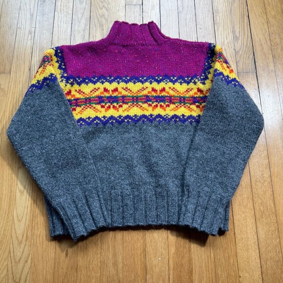 Express Vintage Size M Pink Yellow & Gray Fair Isle Wool Knit Mock Neck Sweater - Picture 10 of 12